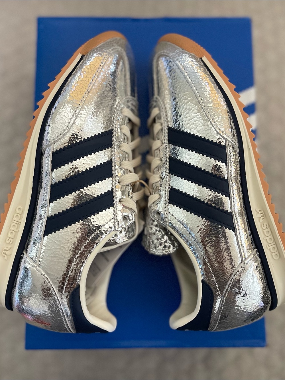 Size 5.5 - Adidas SL 72 OG W Silver Metallic Collegiate Navy JH8654 Women's New - Picture 4 of 10